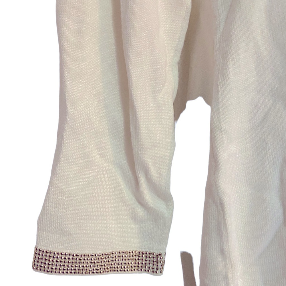 Ashro Light Sweater Dress Bead Studded Midi Long Sleeve Office Party Ivory White - Picture 9 of 12